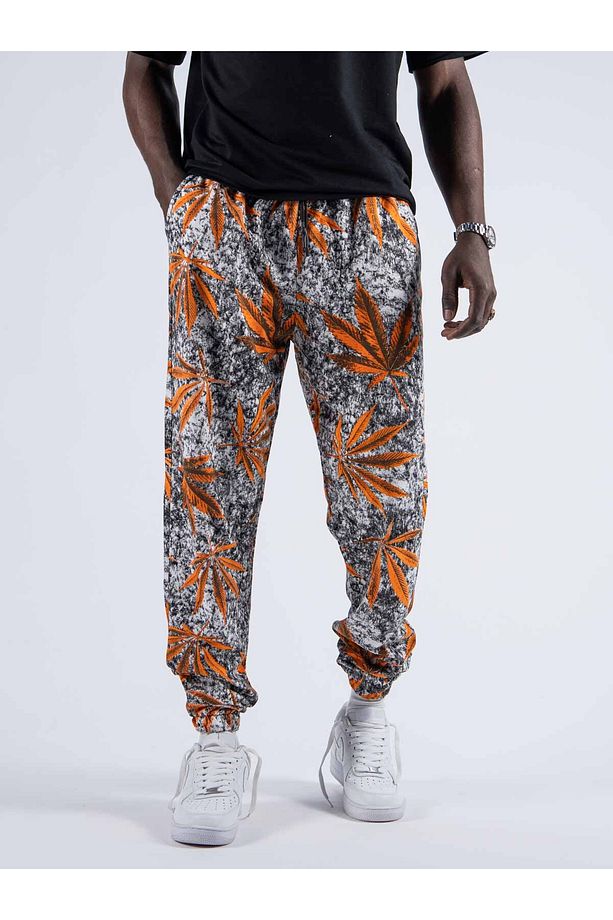 Erkek Çiçek Baskı Desenli Turuncu Jogger Pantolon - 2