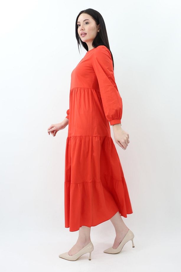 Fırfırlı Poplin Elbise 70148 - Mercan - 4