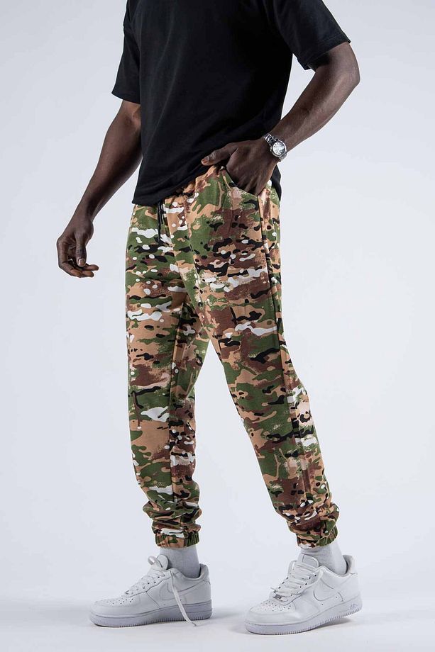 Erkek Kamuflaj Desenli Bol Yeşil Jogger Pantolon - 1