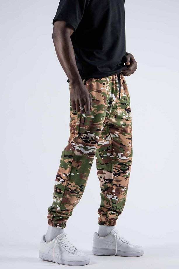 Erkek Kamuflaj Desenli Bol Yeşil Jogger Pantolon - 3