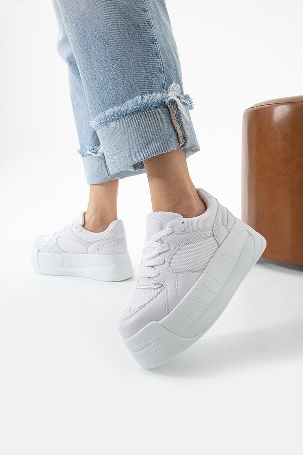 Kadın Yüksek Dolgu Platform Taban Air Mesh Örme Memory Foam İç Taban Sneaker Spor Ayakkabı - 4