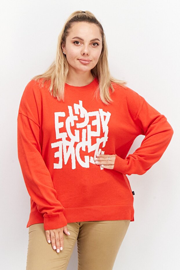 Women Round Neck Graphic Long Sleeve Sweatshirt, Red
