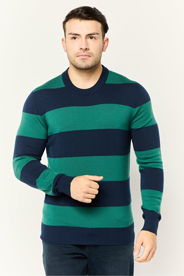 Men Crew Neck Long Sleeves Stripe Sweater, Multicolor
