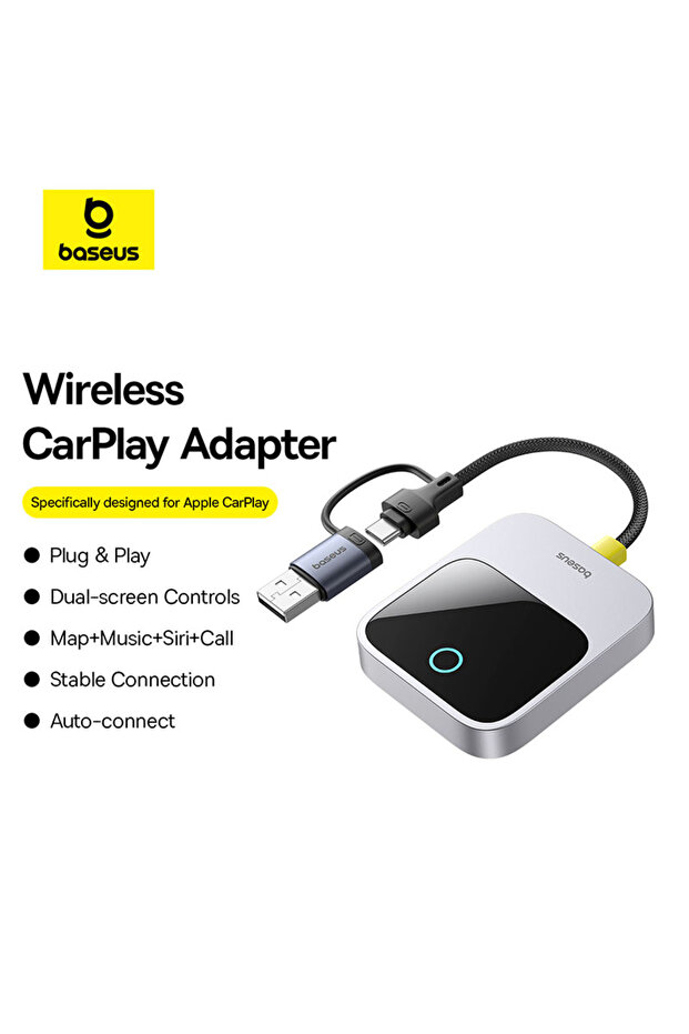Seamless Wireless CarPlay Adapter for iPhone – Plug & Play, Bluetooth, USB-C - Grey - 8