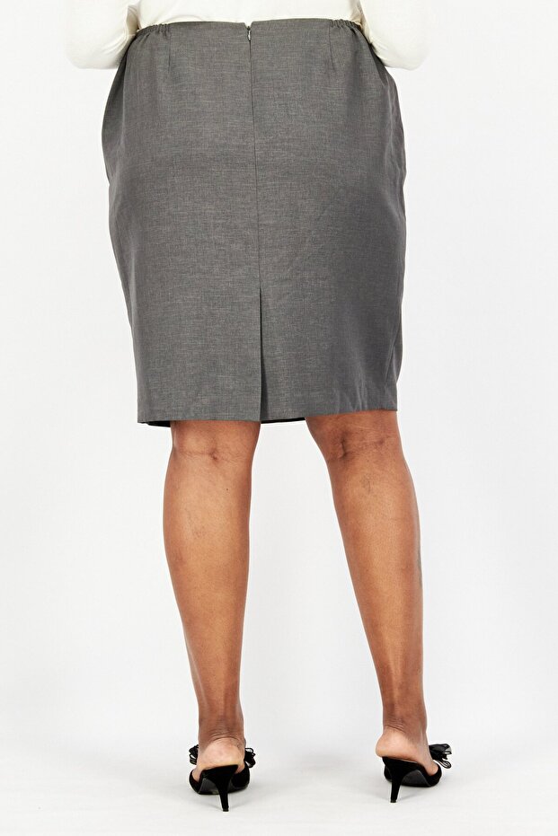 تنورة ميدي سادة للنساء بمقاسات كبيرة، رمادية - 3