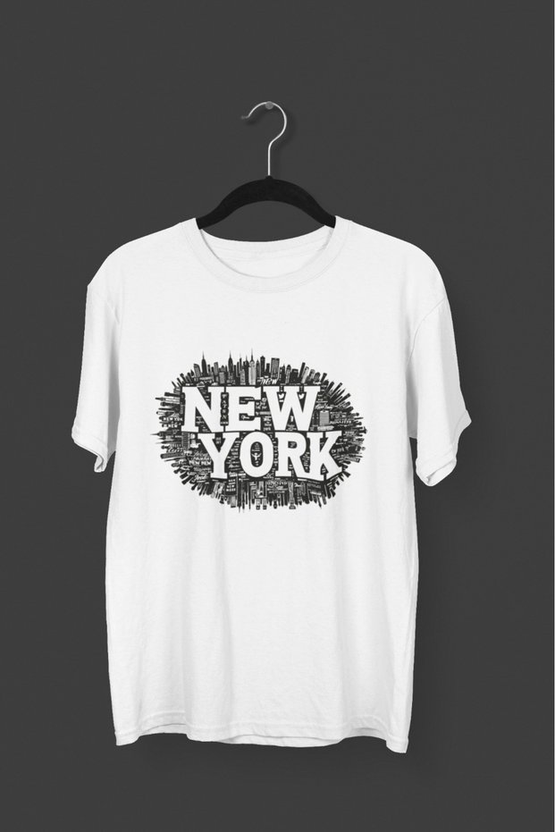 Men/Women -New York- Transfer Printed Round Neck Short Sleeve T-Shirt