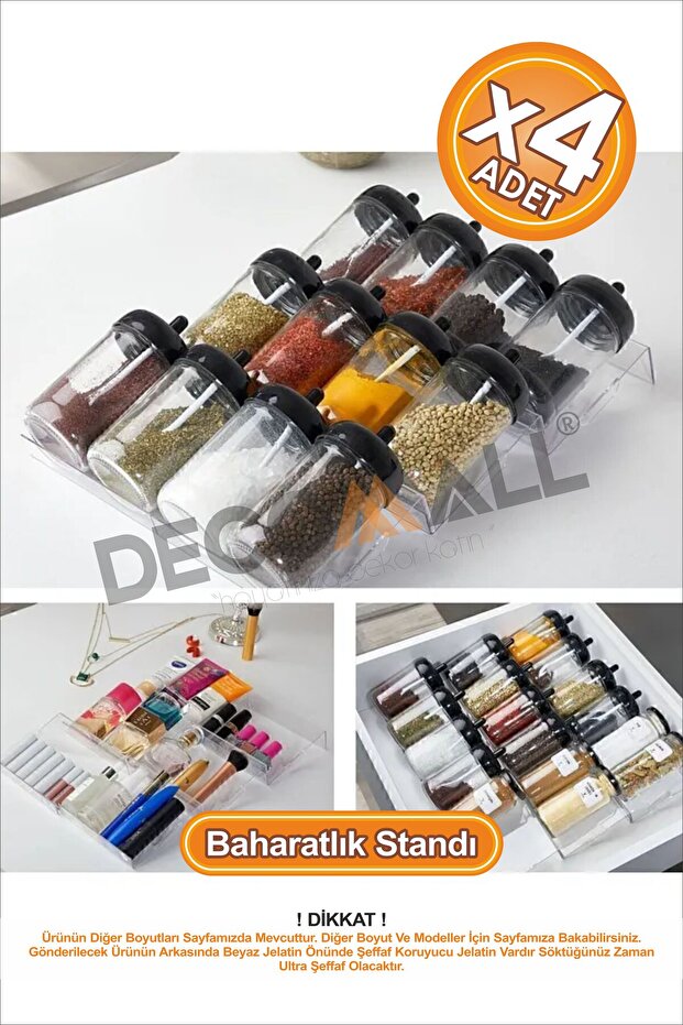 DD x4 قطعة من زجاج شبكي شفاف حامل رف التوابل حامل درج منظم مجموعة فاخرة