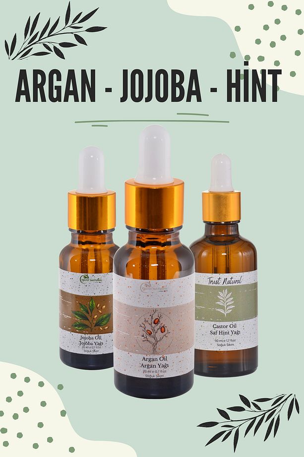 Argan Yağı - Jojoba Yağı - Hint Yağı Üçlü Saç ve Cilt Bakım Seti - 1