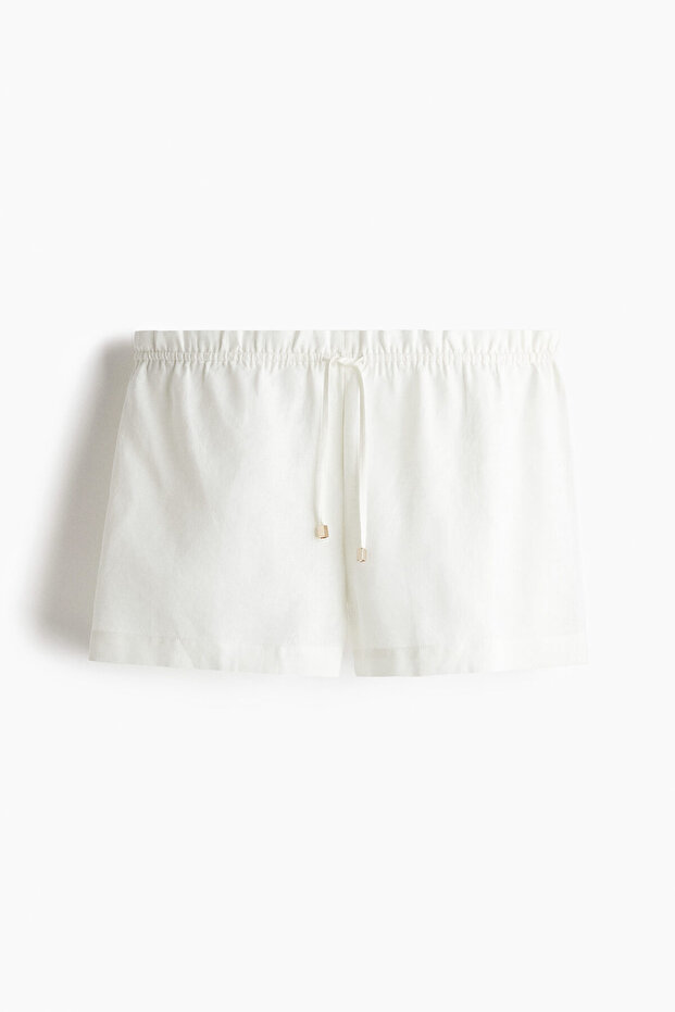 Keten Karışımlı ve Büzgü Bağlı Şort - 1