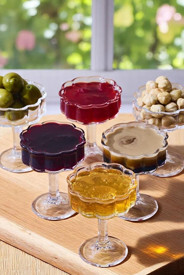 6-Piece Glass Daisy Coffee Side Turkish Delight Snack Bowl Mini Size