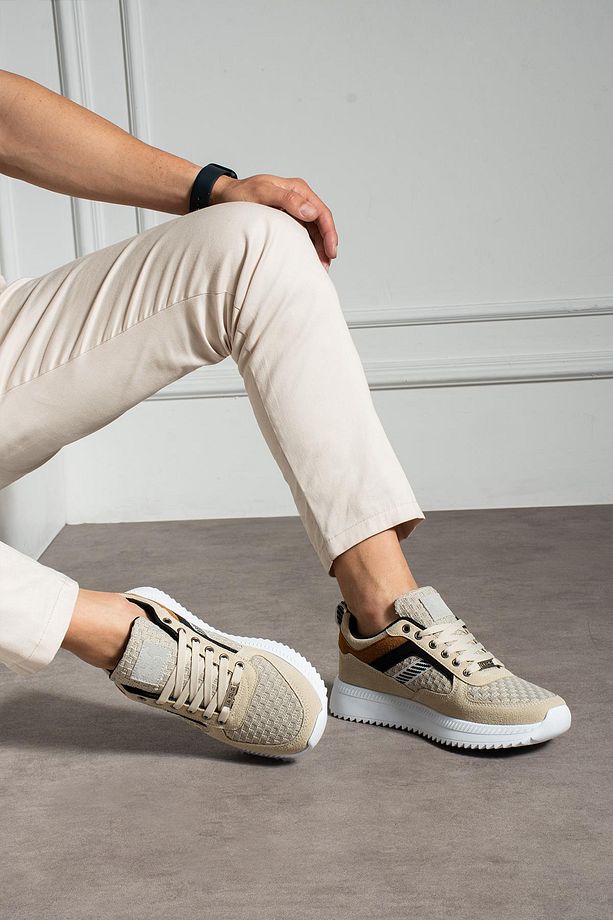 Yüksek Tabanlı Bej Erkek Sneaker - 3