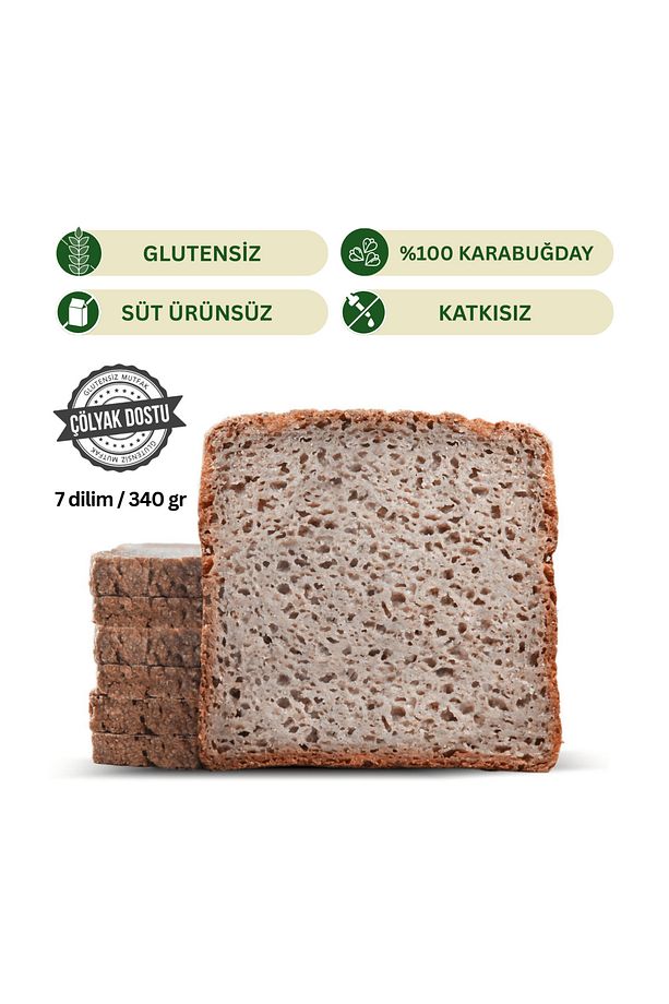 %100 Tane Karabuğday Ekmeği (Sade) Glutensiz 7 Dilim 340 gr - 1