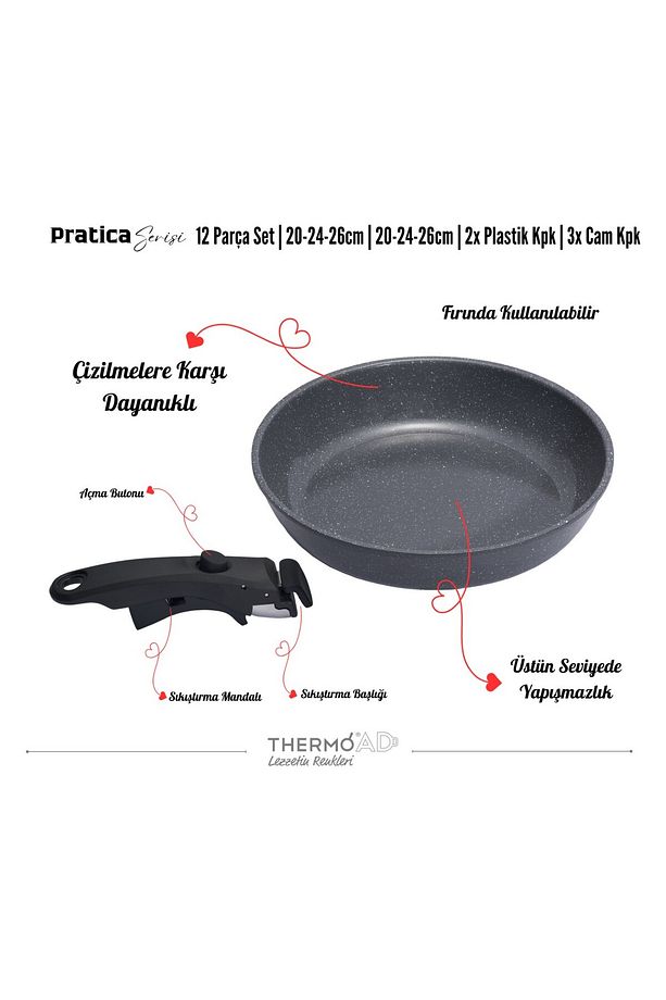 | PRATİCA SERİSİ | 12 Parça | Tencere ve Tava Set | Gri - 8