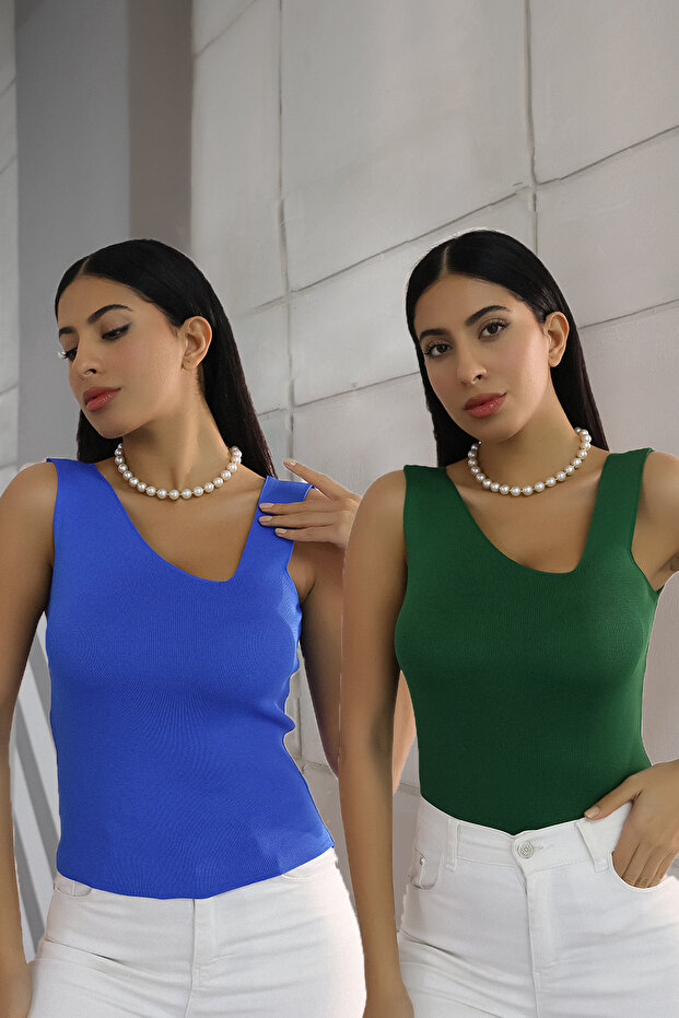 Asymmetrical V-Neck Thick Strap Basic Stylish Summer Undershirt - 1