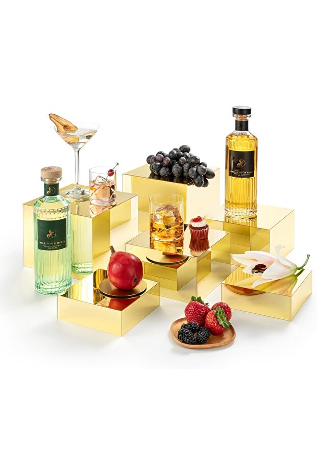 Red Co. Set of 3 Glossy Gold Acrylic Cube Display Nesting Risers with Hollow Bottoms - 2 Pack - 1