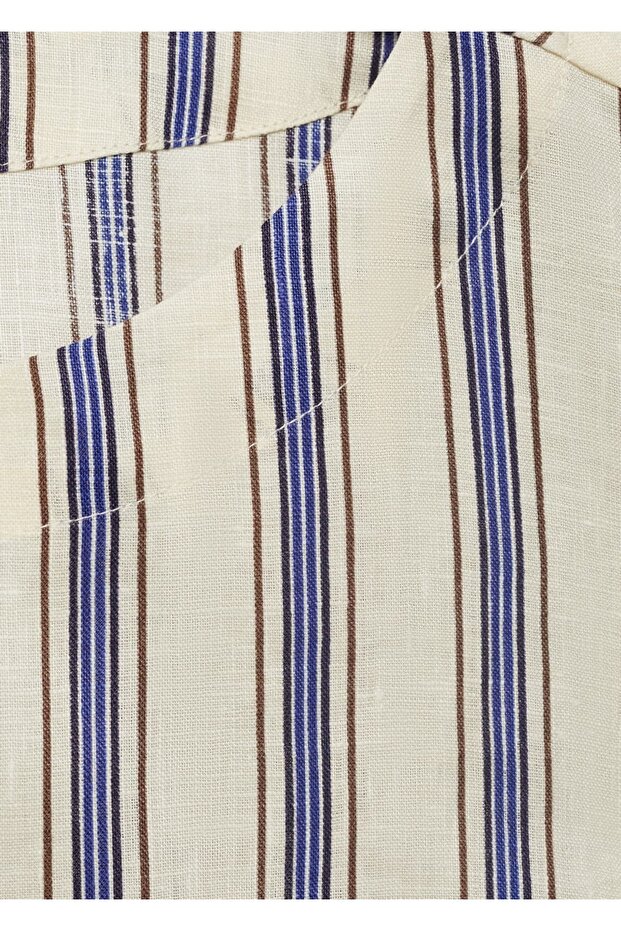 Çizgili keten bluz - 8
