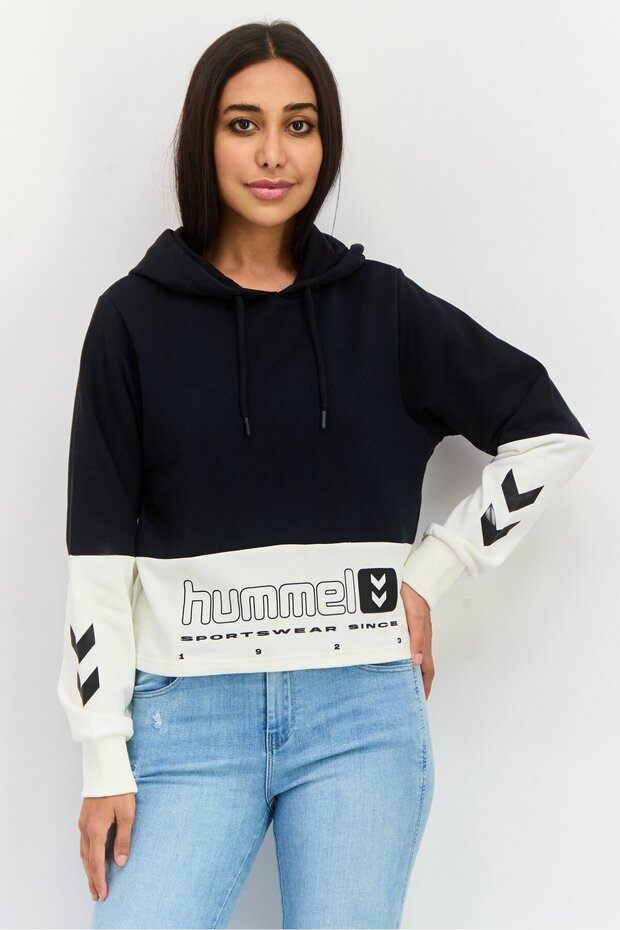 Women Sportswear Fit Long Sleeve Outdoor Hoodies, Black/White