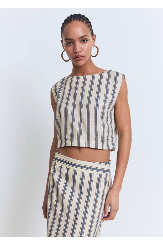 Çizgili keten bluz - 1