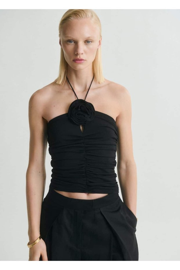 Çiçekli Halter Yaka Bluz