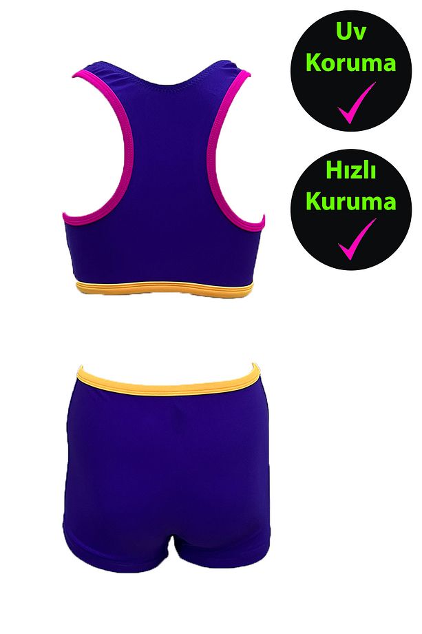 Kız Çocuk Şortlu Yüzücü Likralı Bikini Takım - 3
