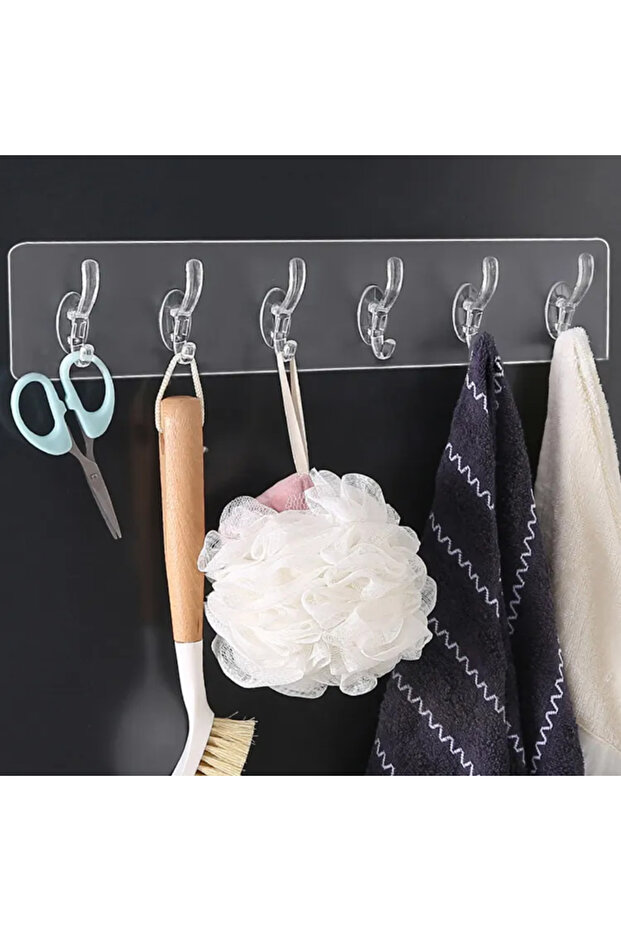 5 li Kendinden Yapışkanlı Mutfak Banyo için Şeffaf Askılık - 3