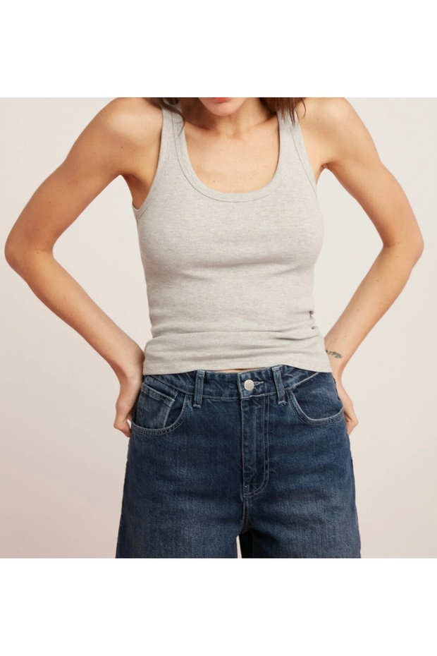 Kadın Fitilli Görünümlü Kalın Askılı Basic Atlet - 3