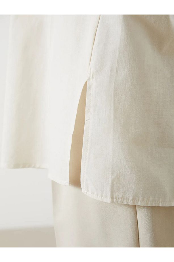 LCW Modest Ekru Nakışlı Oversize Kadın Gömlek Tunik - 3