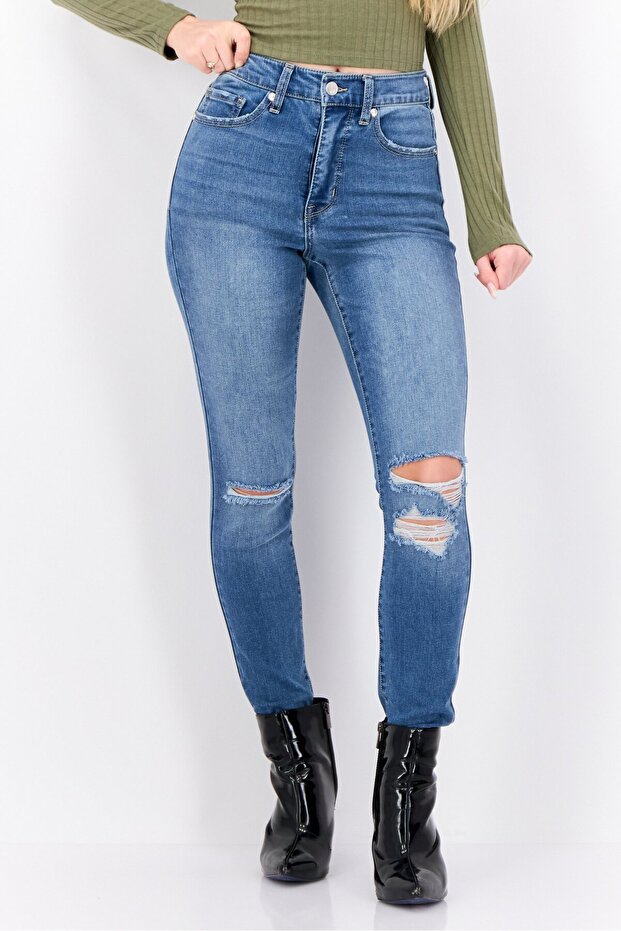 Women Washed Skinny Fit High Rise Stretchable Jeans, Blue