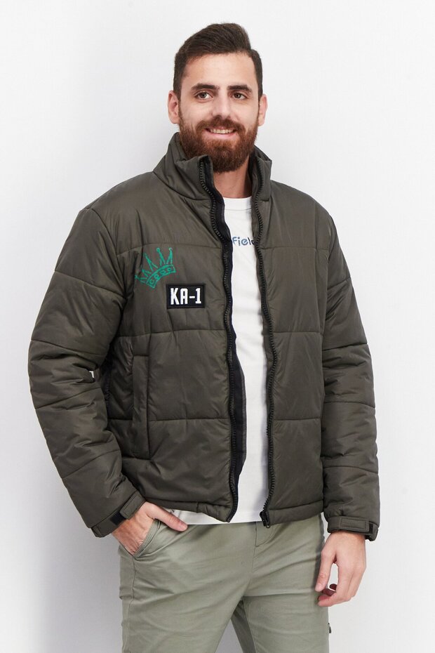 Men Embroidered Logo Puffer Jacket, Olive