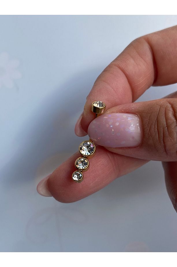 Çelik Göbek Piercing 3 Taşlı Parlak Modelde - 4