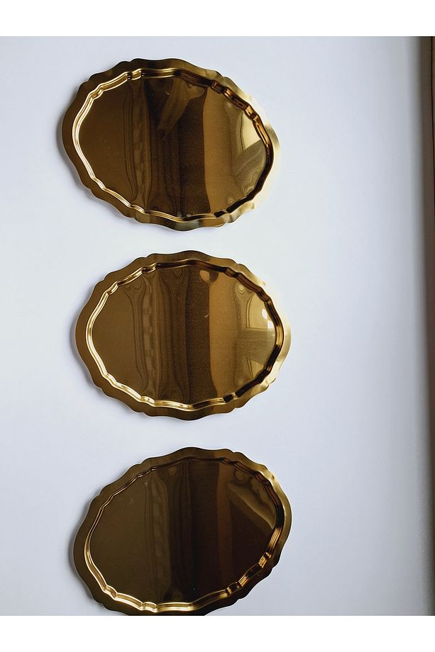 20*25 CM PARLAK GOLD OVAL MODEL 3 ADET SERVİS VE SUNUM TEPSİSİ - 2