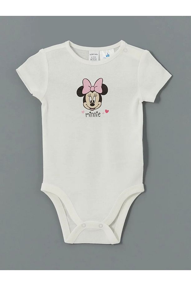 LCW baby Ekru Minnie Mouse Baskılı Kız Bebek Çıtçıtlı Bodysuit 2'li - 2