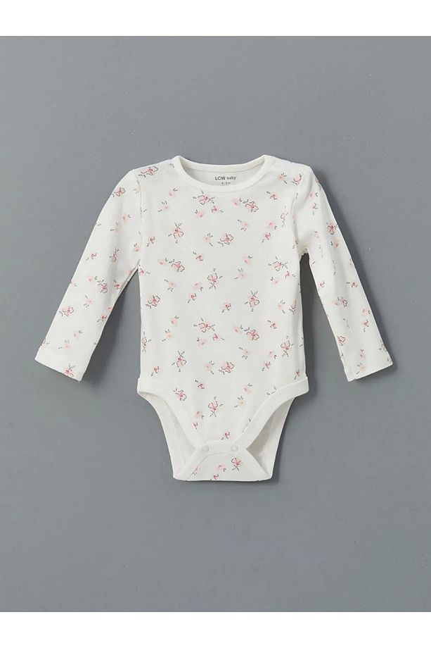 LCW baby Ekru Baskılı Kız Bebek Çıtçıtlı Bodysuit 2'li - 2