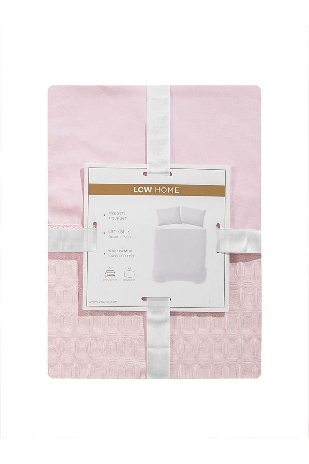Pembe Dantel Detaylı Çift Kişilik Pike Seti - 5