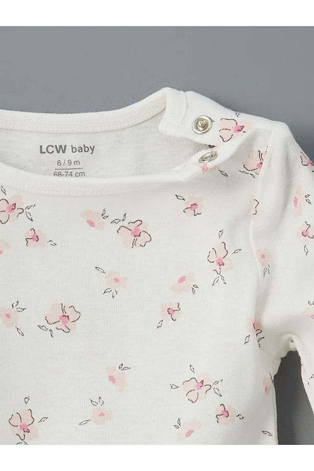 LCW baby Ekru Baskılı Kız Bebek Çıtçıtlı Bodysuit 2'li - 3
