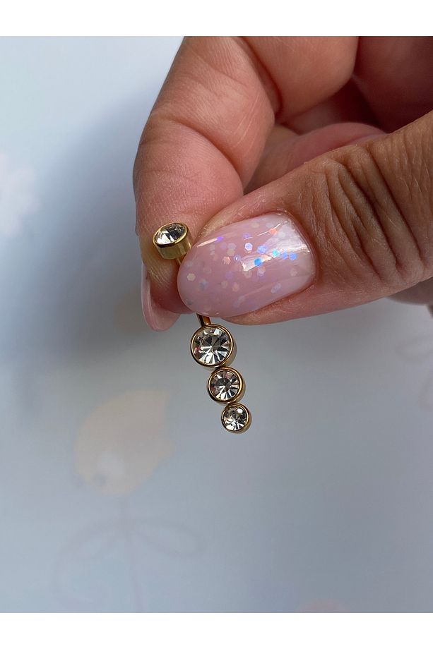 Çelik Göbek Piercing 3 Taşlı Parlak Modelde - 7