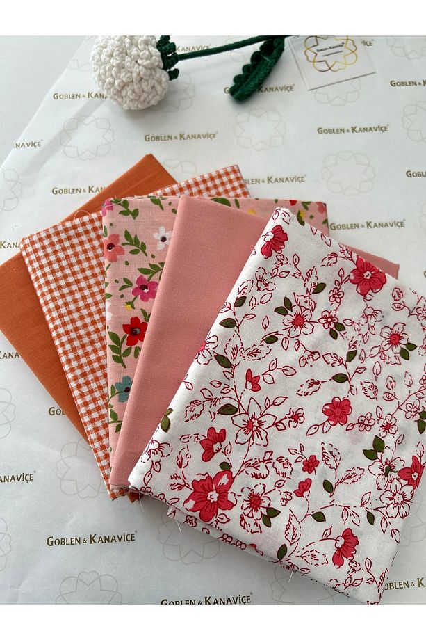 Pamuklu Kumaş Seti, Poplin Kumaş, Çiçek Desenli Kumaş Seti - 1