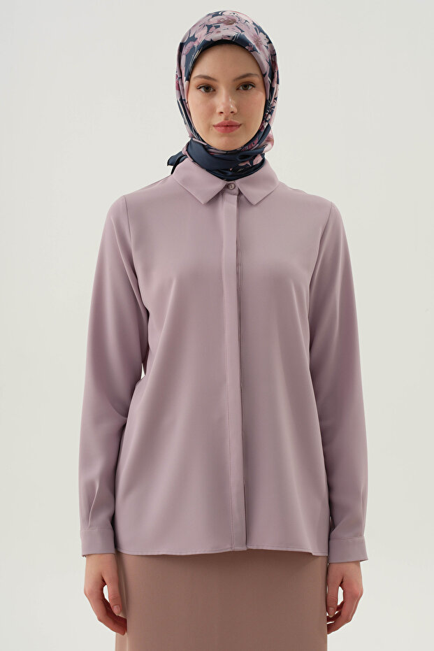 Basic Gizli Patlı Gömlek - Lila - 3