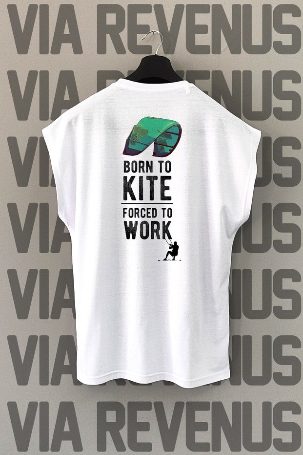 Born to Kite Back Printed Zero Sleeve Crew Neck Sports Tshirt