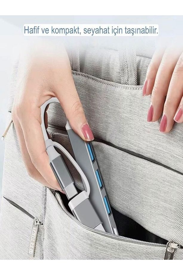 4 in 1 USB + Type-C Çevirici - USB 3.0 Hızlı Klavye-Mouse Data Çoklayıcı HUB - 6