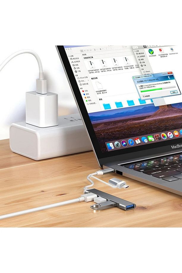 4 in 1 USB + Type-C Çevirici - USB 3.0 Hızlı Klavye-Mouse Data Çoklayıcı HUB - 3
