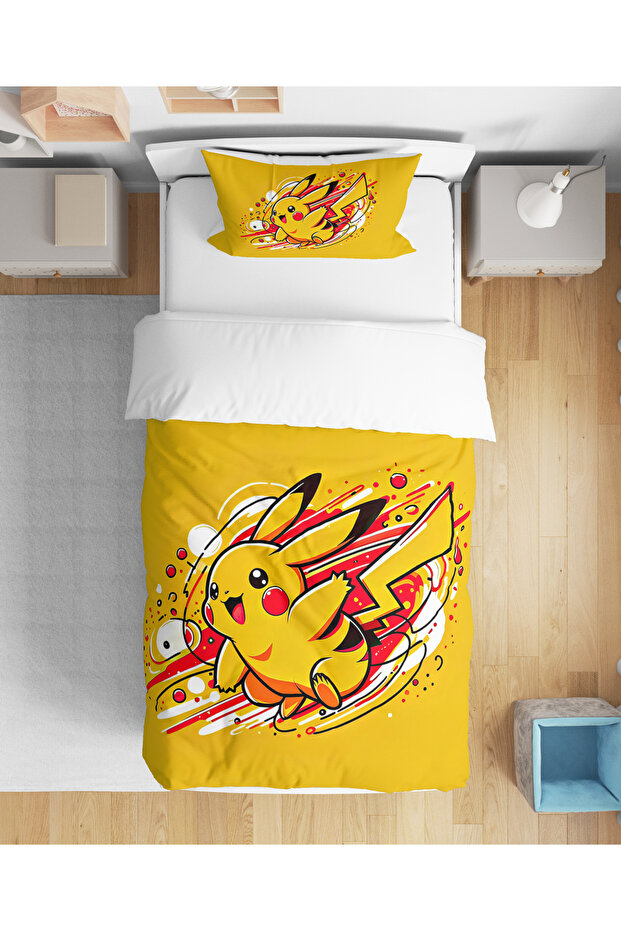 مجموعة مفروشات Pikachu ثلاثية الأبعاد مطبوعة رقميًا بدون ملاءات للشباب والأطفال الصغار