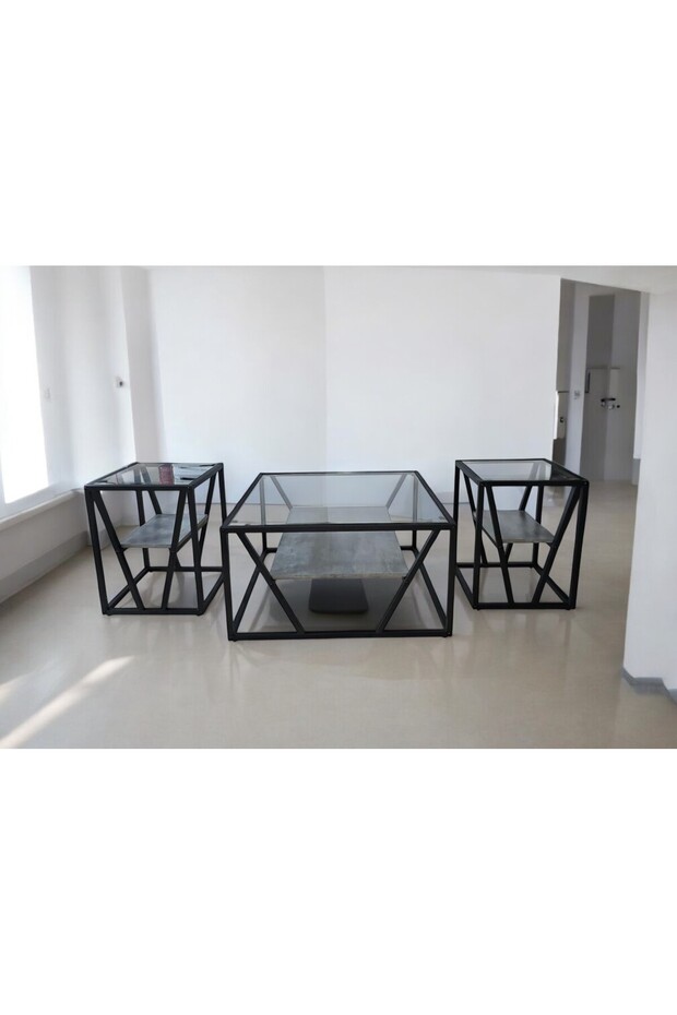 طقم طاولة تقديم زجاجية فاخرة مكون من 3 قطع - 1