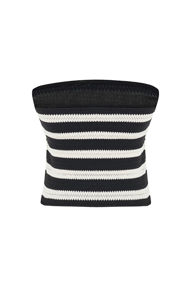 ÇİZGİLİ STRAPLEZ ÖRME BLUZ - 2