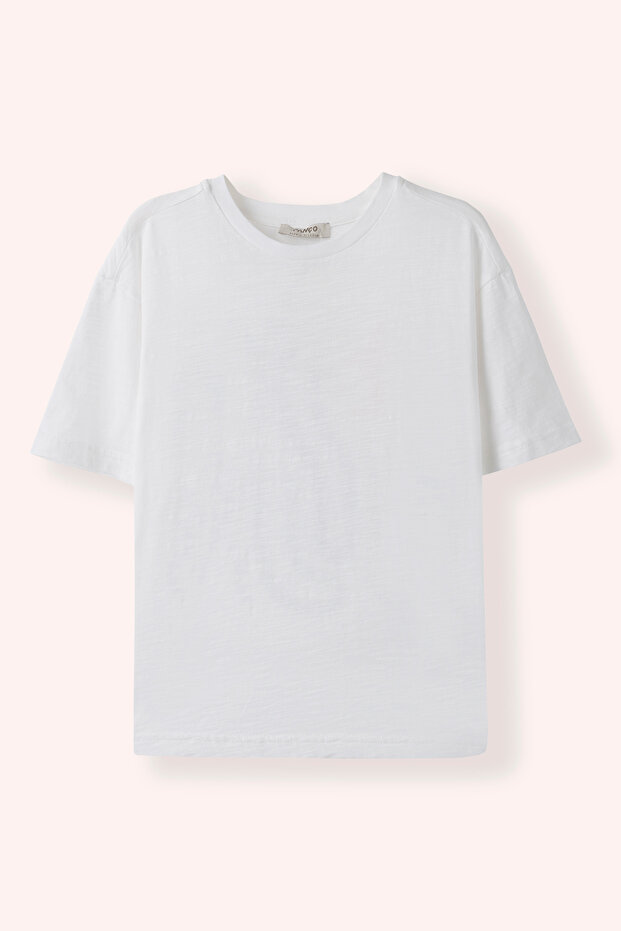Boy's Crew Neck Short Sleeve Ecru T-Shirt with Back Print Detail