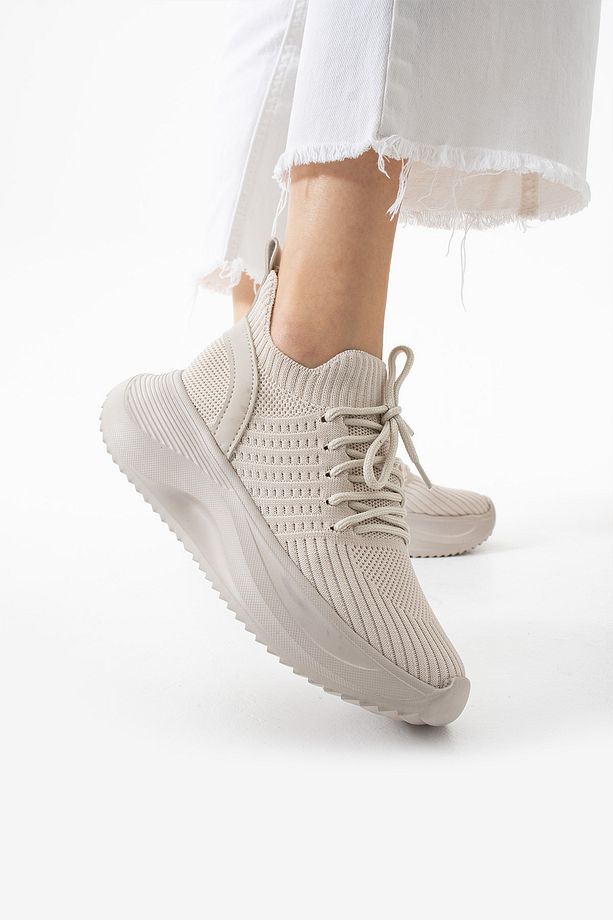 Kadın Bağcıklı Nefes Alabilen Fileli Kalın Taban Rahat Memory Foam İç Tabanlı Sneaker Spor Ayakkabı - 4