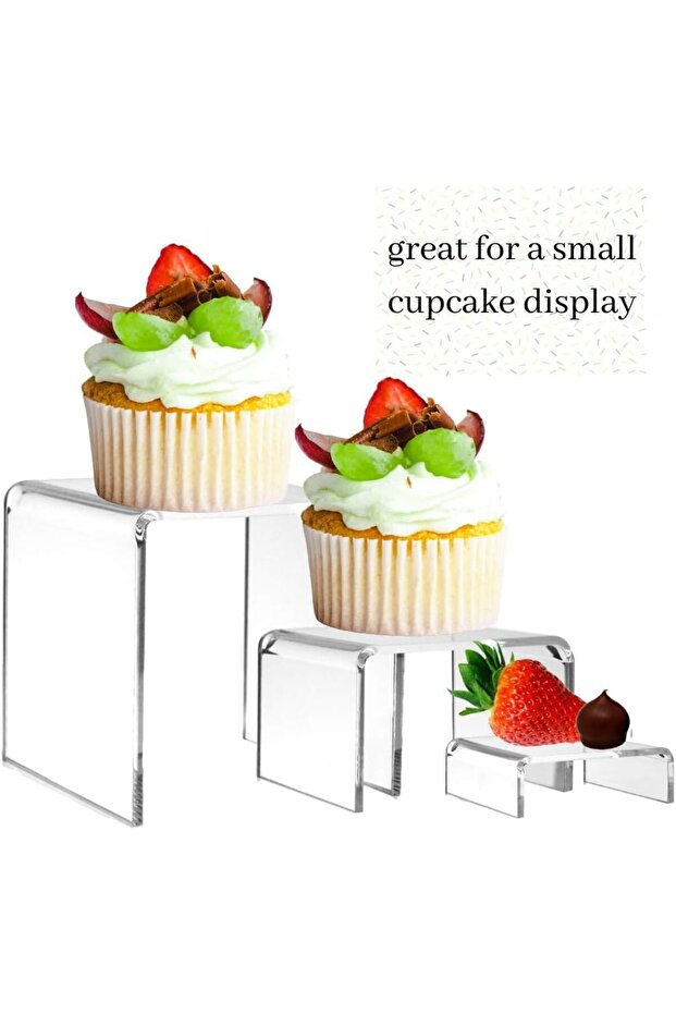 Clear Acrylic Display Riser Set - Set of 3 Assorted Height Tabletop Risers - 7