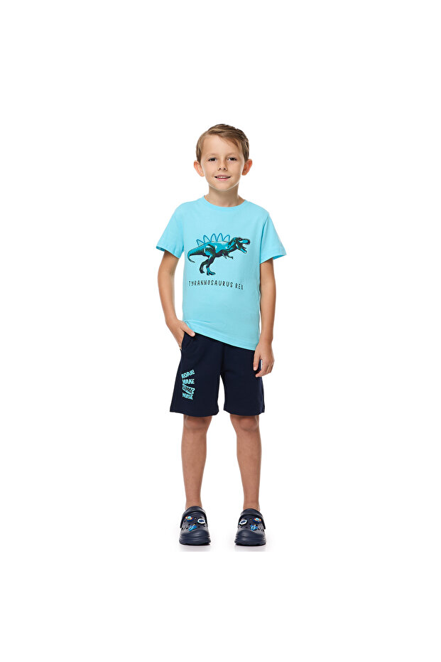 Boys Dinosaur Set T-Shirt & Pull-On Shorts with Pockets - Blue