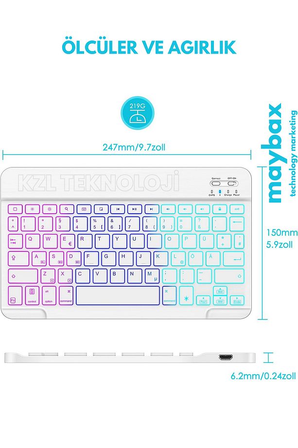 Tüm Cihazlara Uyumlu Akıllı Taşınabilir Şarjlı Rgb Kablosuz Bluetooth & Wireless Klavye Mouse Seti - 9