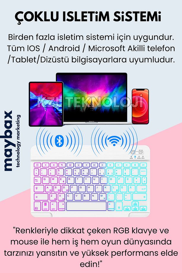 Tüm Cihazlara Uyumlu Akıllı Taşınabilir Şarjlı Rgb Kablosuz Bluetooth & Wireless Klavye Mouse Seti - 6